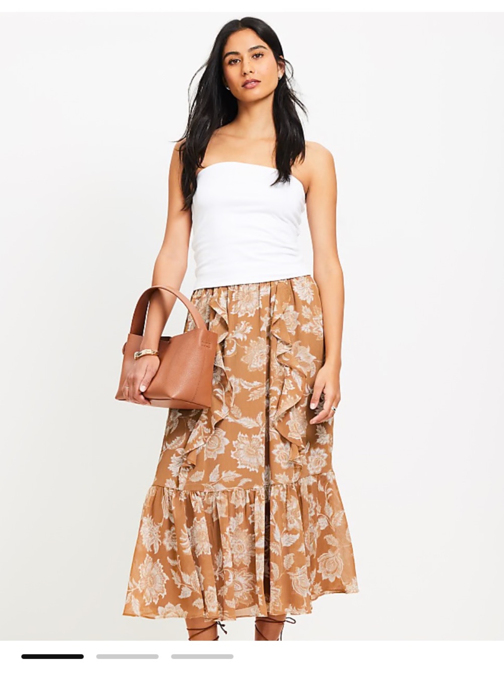 LOFT Floral Ruffle Midi Skirt‎ Size 14 NWT